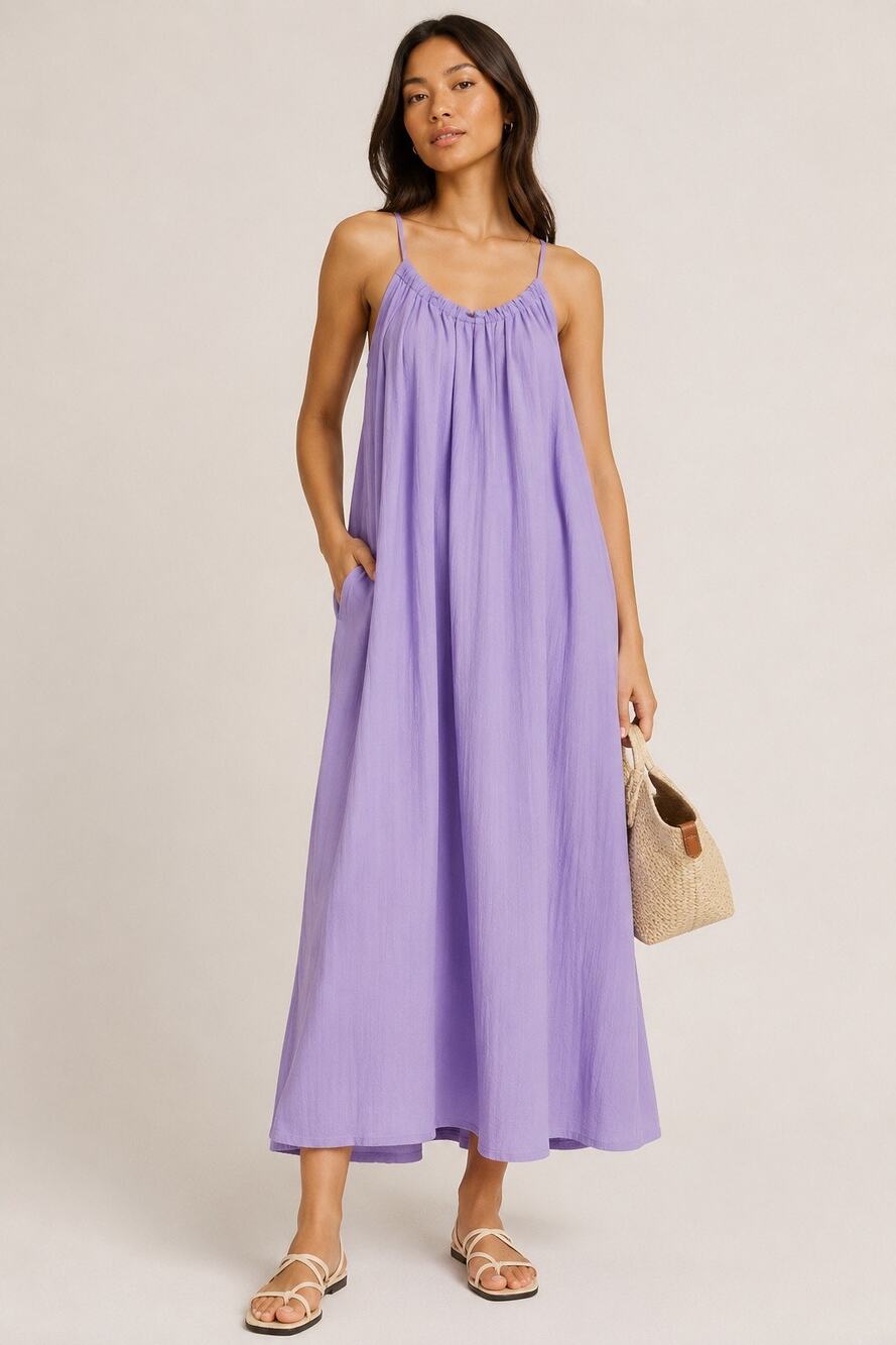 ATM Anthony Thomas Melillo Purple Cotton Silk Spaghetti Strap Maxi Dress M